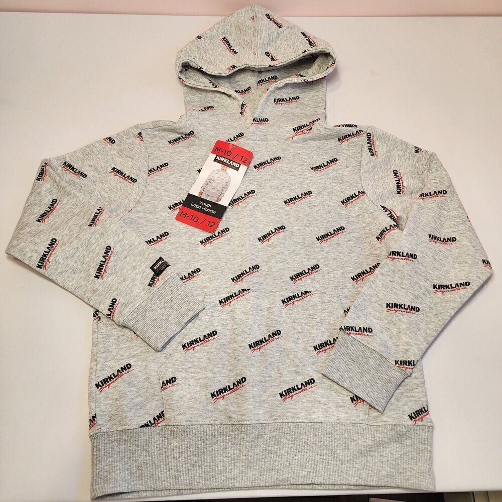 Kirkland Signature Boys Girls Hoodie Gray Logo Relaxed Fit Kids M 10 12